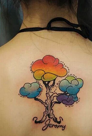 wanita kembali tato pokok warna yang cantik
