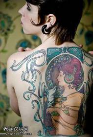 背部时尚漂亮的美女纹身图案