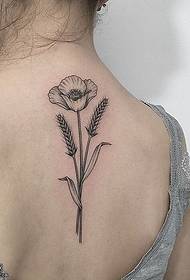 背部写实花卉麦穗纹身图案