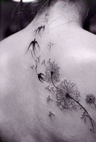 beautiful dandelion tattoo pattern with wind fluttering