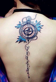 beauty back beautiful compass English tattoo pattern