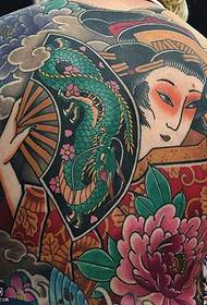 Terug geisha draak totem tattoo patroon