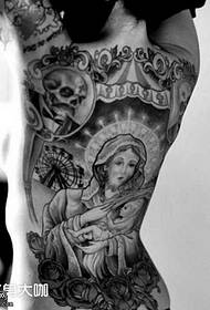 Indietro modello di tatuaggio Madonna in bianco e nero