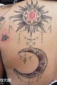 Zadné tetovanie Sun and Moon 77005-Back Tattoo Pattern Ancient House