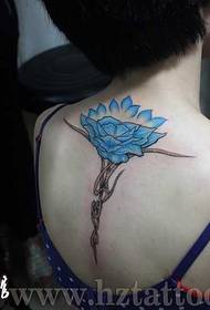 Back Fantasy Blue Flowers Tattoo Pattern