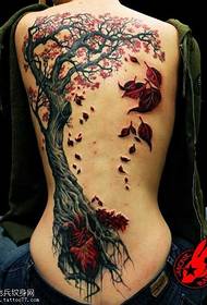 Back Big Tree Leaf Tattoo Pattern