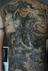 πίσω από το τατουάζ Sun Wukong μαύρο και άσπρο μοτίβο