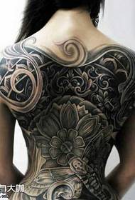 back full black flower tattoo pattern