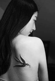 soaring swallow female back tattoo