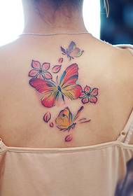 bellezza indietro acquerello e tatuaggio floreale
