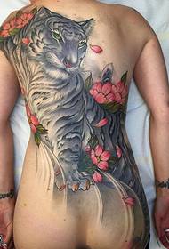 Granda malantaŭa monta tigro tatuaje ŝablono