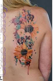 pattern ng likod ng watercolor sun flower tattoo