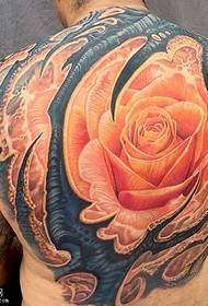 back flaming rose tattoo pattern