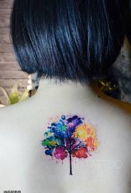 Modello acquerello tatuaggio albero dell'acquerello posteriore