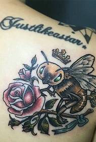 bee flowering personality back cover tattoo