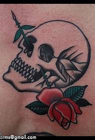 背部骷髅玫瑰纹身图案