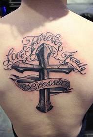 αγόρι παλίρροια αγαπά το πίσω μοτίβο τατουάζ σταυρό