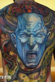 tillbaka blå djävul tatuering mönster