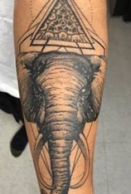 Ábhar tattoo lámh, lámh fir, triantán agus pictiúr tattoo eilifint