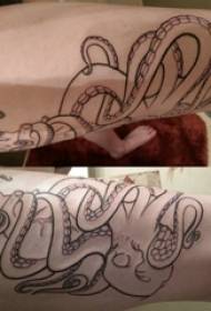 Чорная рука студэнта татуіроўкі васьмінога на малюнку эскіз чорнай татуіроўкі васьмінога