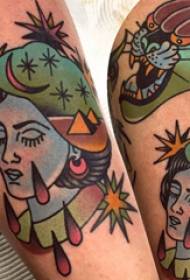 Ritratto di ragazza personaggio modello tatuaggio braccio ragazza ritratto e foto tatuaggio animale