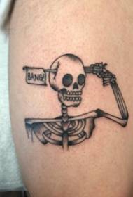 skull tattoo girl licking tattoo on the arm