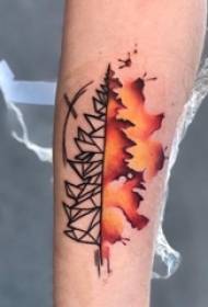 Матеріал татуювання на руці, чоловіча рука, кольорова картина татуювання дерева