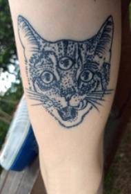 百乐动物纹身 男生手臂上黑色的猫咪纹身图片