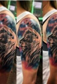 Lion head húðflúrmynd skóli drengur arm skissa húðflúr Lion head tattoo mynd