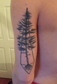 Tattoo krahu i zi i studentit mashkull në gjeometrike dhe pemë e madhe tatuazh fotografi