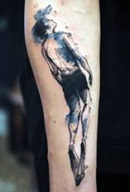 Simple tattoo sketch portrait of a tattooed character on a boy's arm