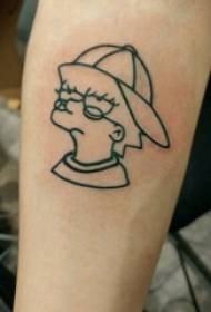 Minimalista línea tatuaje dibujos animados dibujos animados tatuaje imagen en brazo masculino