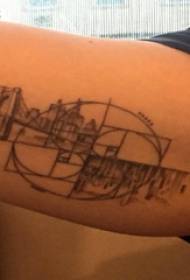 Arm tattoo picture school boy arm on geometry and building tattoo picture