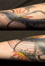 Braccio materiale del tatuaggio coppia di tatuaggi colorati di balene sul braccio