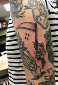 Arm tatoveringsmateriale, mandlig blomst, blomster og segl tatoveringsbillede