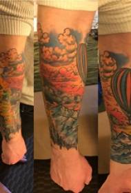 Материал татуировки на руке, мужской воздушный шар, воздушный шар и пейзажная татуировка