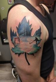 Braccio del ragazzo dell'illustrazione del tatuaggio della foglia di acero sull'immagine del tatuaggio della foglia di acero
