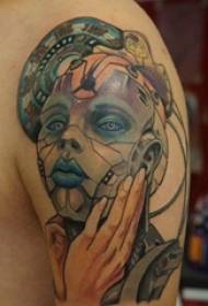 Carattere del ragazzo del modello del tatuaggio del carattere della ragazza sull'immagine geometrica del tatuaggio del personaggio del tatuaggio