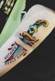 Arm tattoo slika moška študentska roka na angleščini in slika bodala tattoo