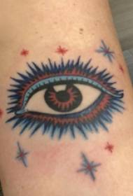 Umfanekiso we tattoo wengalo yesikolo inkwenkwe enamehlo anemibala y tattoo
