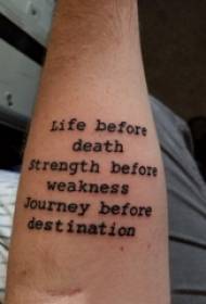 Kézzel tetovált angol ábécé fiú karja a minimalista angol ábécé tetoválás képén