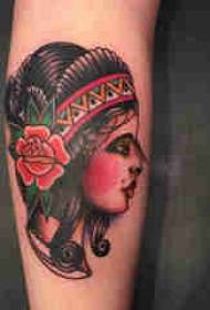 Meisje karakter tattoo patroan meisje earm kleur tattoo karakter tattoo foto