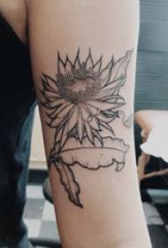 Braccio materiale del tatuaggio braccio della ragazza sull'immagine del tatuaggio fiore stella blu nero