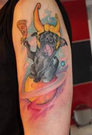 컬러 애완 동물 강아지와 행성 문신 사진에 애완견 문신 소년의 팔