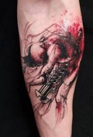 Apstraktna linija dječakova tetovaža ruku na obojenoj slici apstraktne linije tetovaža