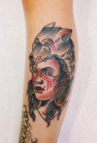 Arm tattoo picture girl wolf head and character tattoo picture