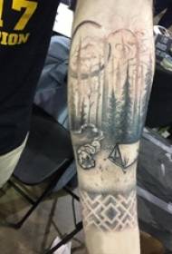 I-Pine Tattoo Male Arms ku-Black Grey Tattoo Pine tattoo Photo