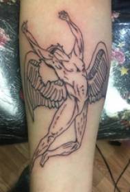Minimalistinen rivi tatuointi uros käsi mustalla enkeli tatuointi kuvaa