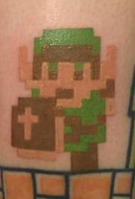 Immagine del tatuaggio del personaggio dei cartoni animati delle armi del personaggio maschile del tatuaggio di stile del pixel