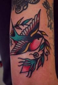 Tatuaje de pájaro, brazo de niño, hojas y fotos de tatuajes de aves